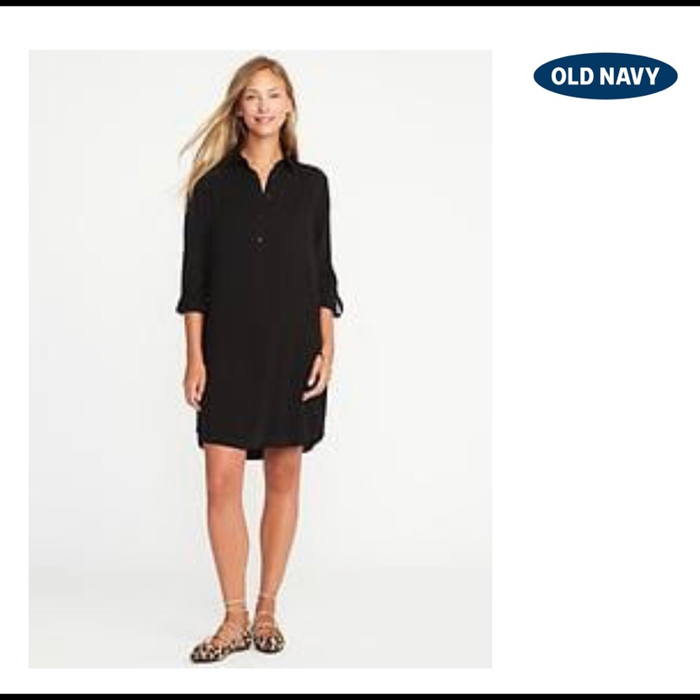 Twill button-front shirt dress